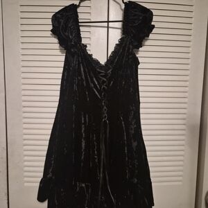 Current Mood Black Velvet Dress with Lace Trim
